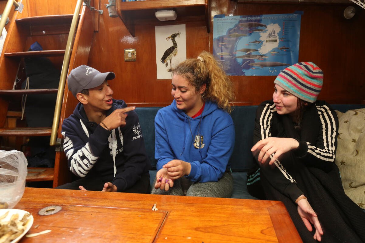 Ireland. Teenagers having fun on the boat