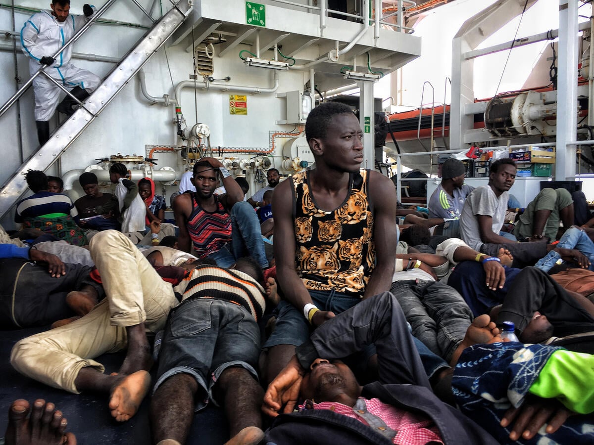Mediterranean Sea. Italian Coast Guard rescue operation off the coasts of Libya