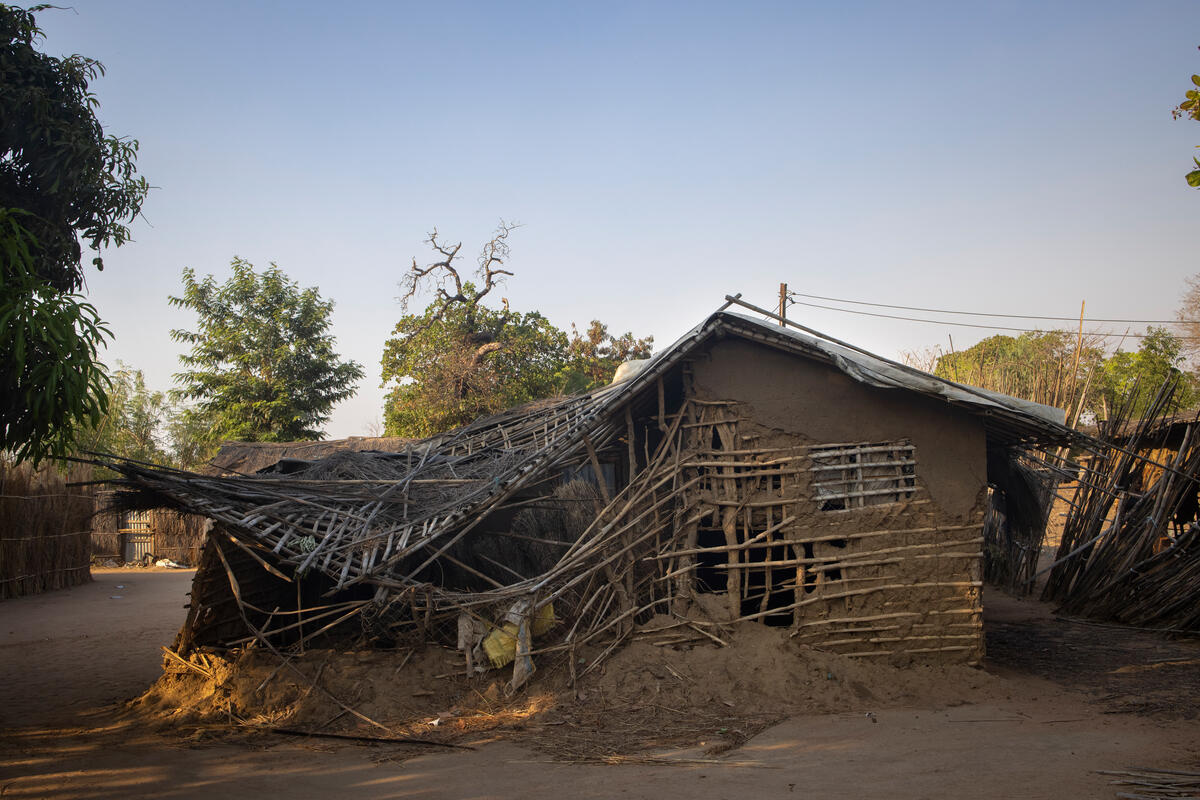 Mozambique. Destroyed house by Cyclone Gombe in Maratane refugee settlement