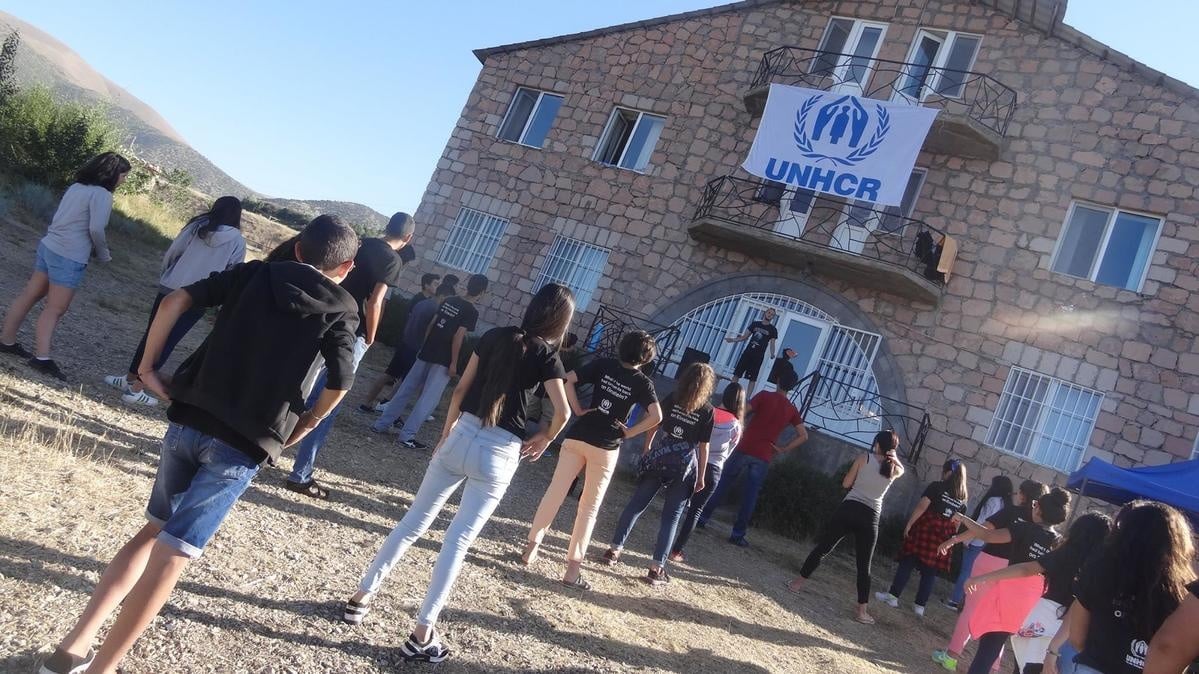 Armenia. YMCA campers at morning exercise