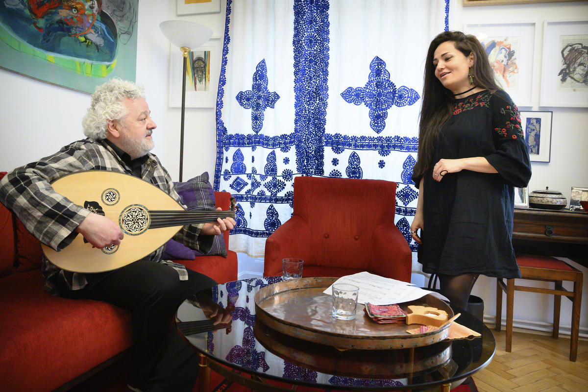 Austria. Musicians preparing for an important workshop in front of celebrity guests