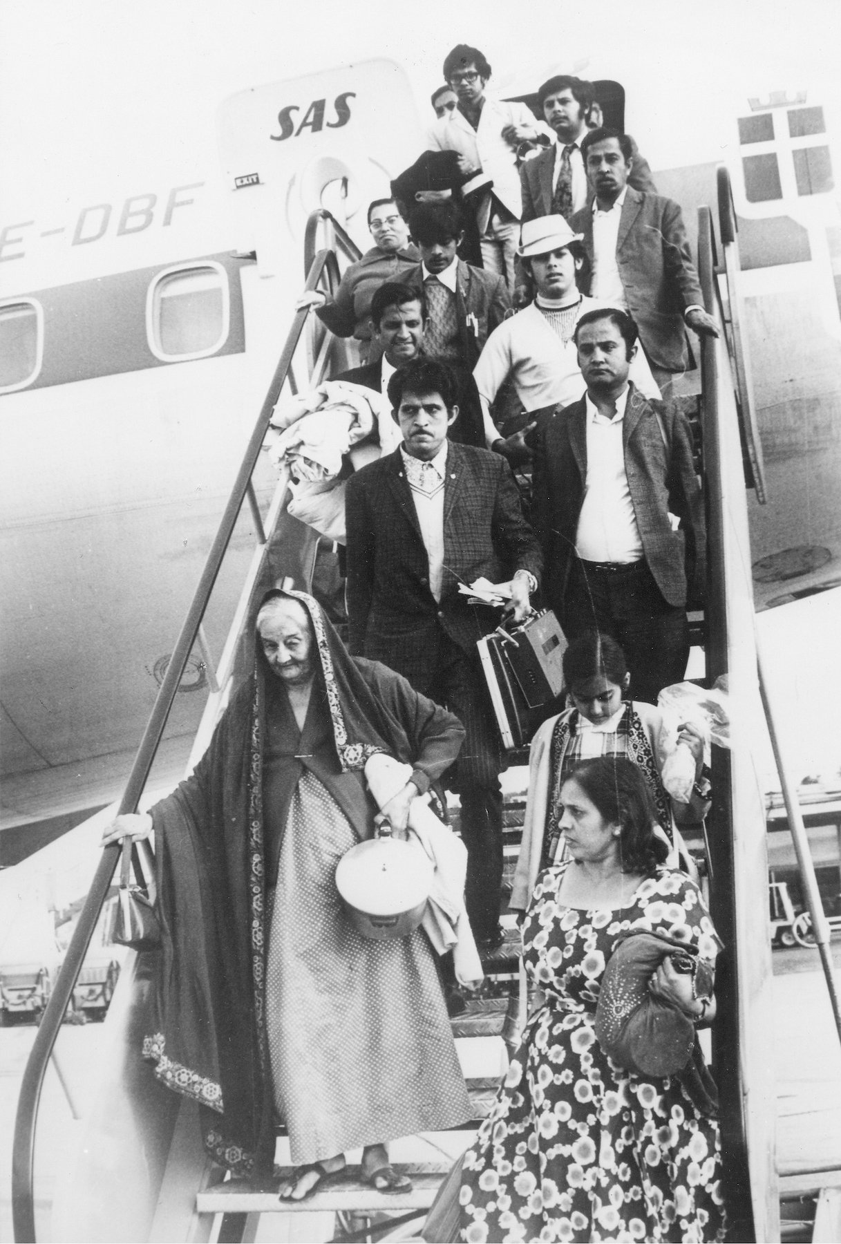 Arrival at Vienna airport of Uganda Asians, 1972. Original Black and white picture