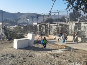 Fire damage at the Registration and Identification Center at Moria camp, Lesvos, Greece.