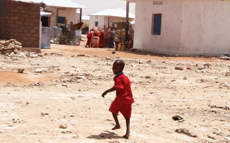 A young IDP boy at the Halabokhad settlement in Galkayo, Somalia. Most children in the settlements grow up in harsh living conditions, with limited access to basic facilities such as schools and hospitals.