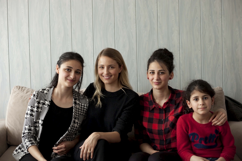 UNHCR High Profile Supporter Dianna Agron meets a family of resettled Syrian refugees in Austria