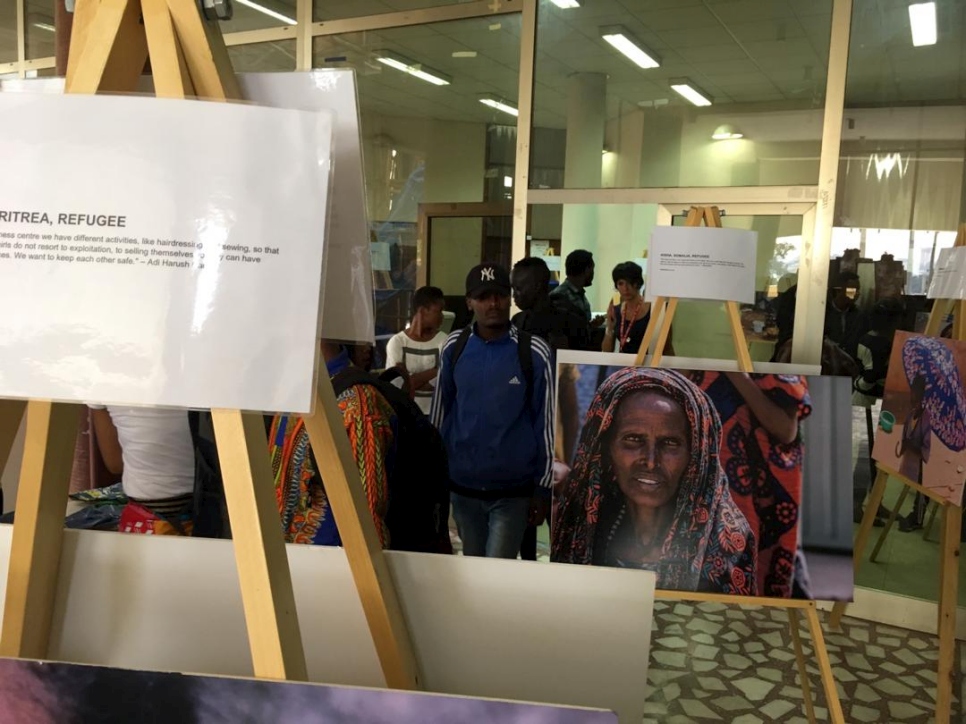Refugees set up a photo exhibition in Addis Ababa, Ethiopia, showcasing their art work and other creative items to commemorate World Refugee Day.