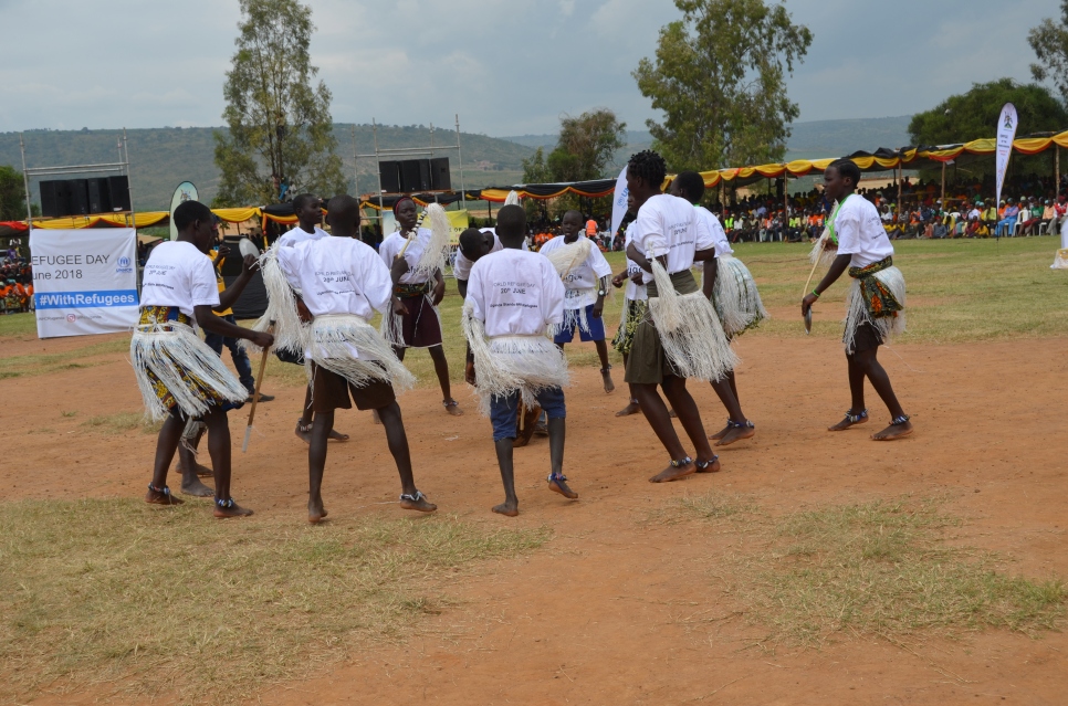South Sudanese cultural dance at the World Refugee Day national celebration in Uganda. 