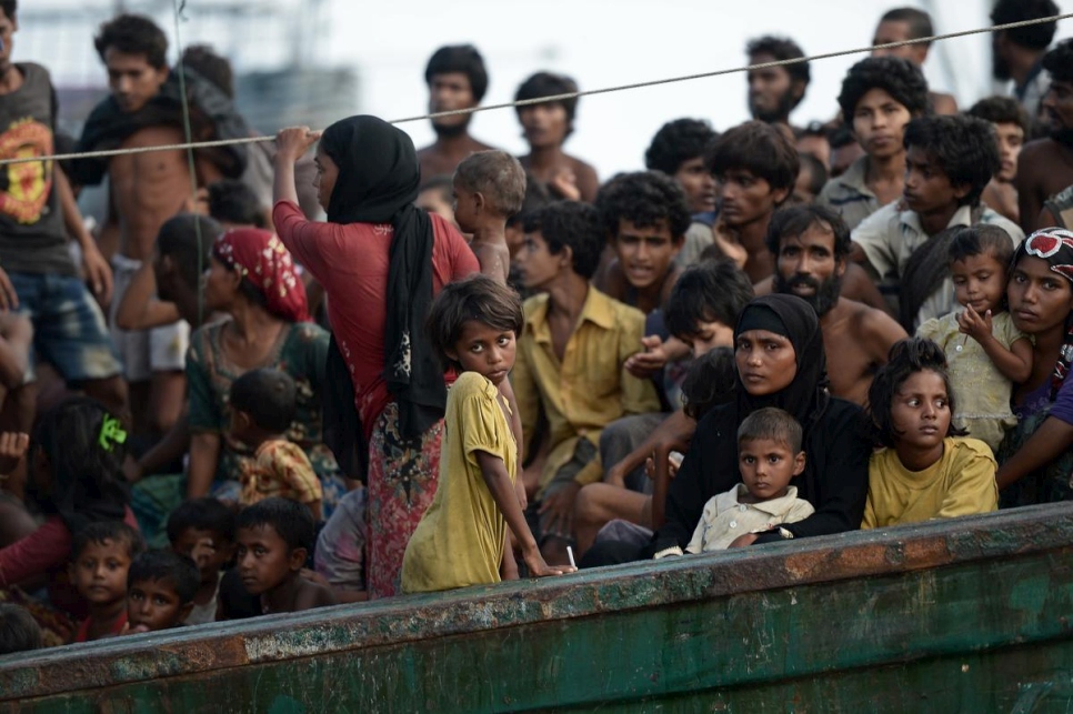 Andaman Sea. Rohingya boat people stranded at sea