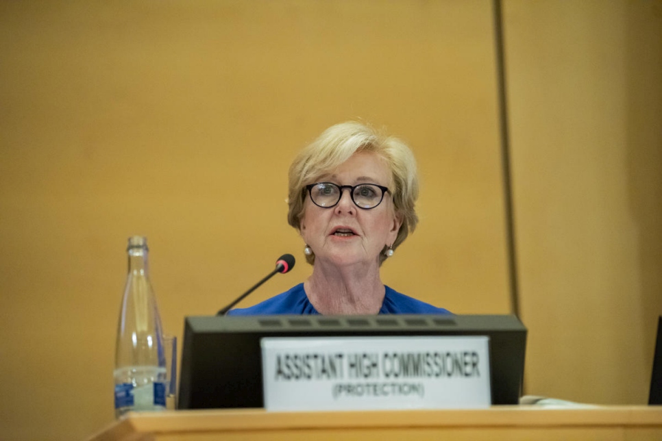Gillian Triggs, Haut Commissaire assistante du HCR chargée de la protection internationale, lors de son allocution à la réunion du Comité exécutif du HCR à Genève. 