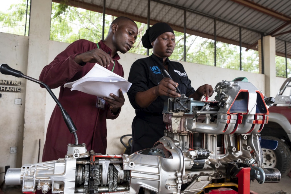 Twenty-nine-year-old Kenyan mother of four, Marian Akeno Kumusia, is training to become an automobile mechanic at the Don Bosco training centre in Kakuma refugee camp. The host community member is passionate about cars and determined to build a career in the industry.