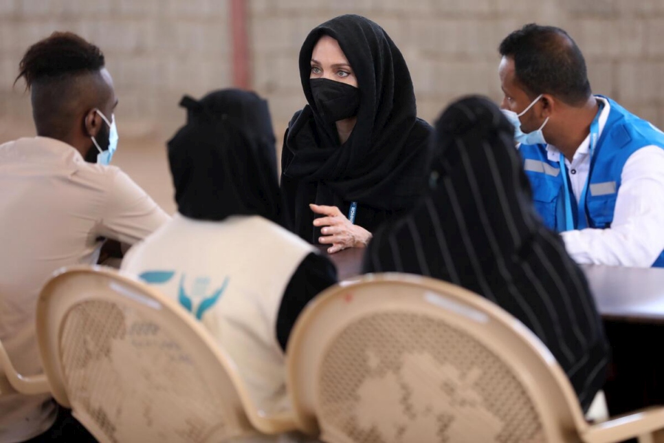 Yemen. UNHCR Special Envoy, Angelina Jolie visits Somali refugees who fled the war and found safety in Yemen