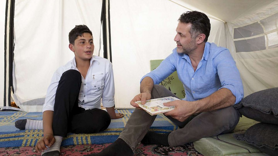The family is grateful for their shelter within the camp, and is thankful for the provision of healthcare and education. But fleeing has been an undeniably painful process. Mohammed was forced to leave Alan's mother in Syria. As Alan told Khaled, "Home means mother to me."