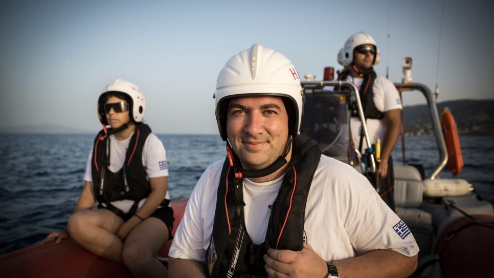 Volunteers from the Hellenic Rescue Team on the Greek island of Lesvos.