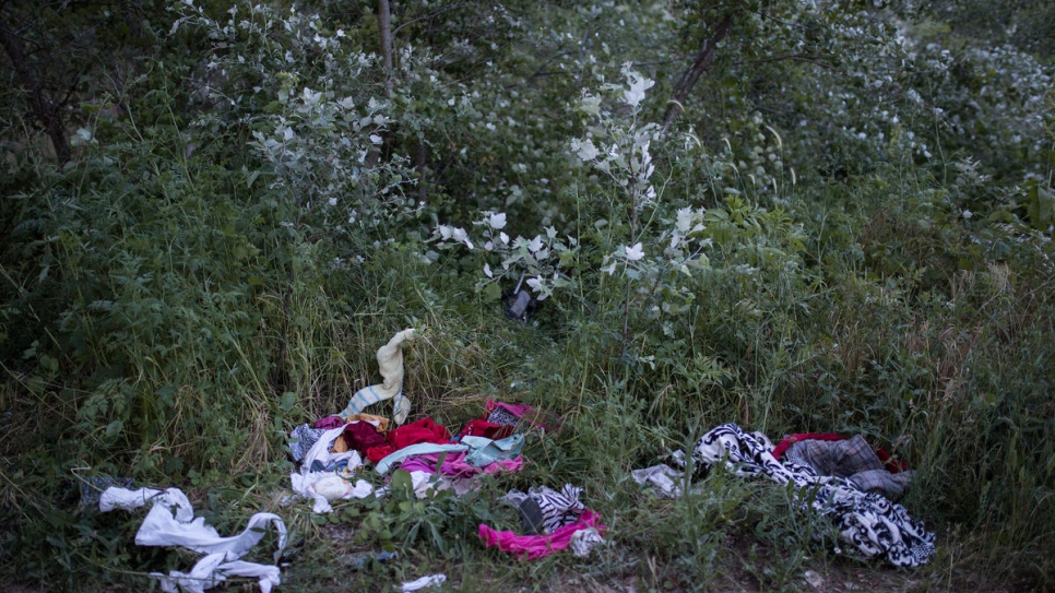 Clothes left behind by refugees and migrants crossing from Turkey to Greece.