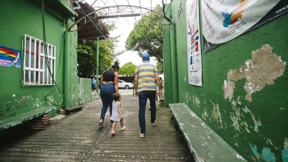 A family pictured outside a shelter for refugees and asylum-seekers in Tapachula, Mexico, in September 2019.