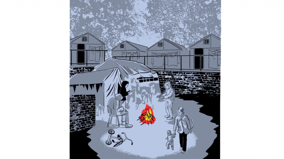 Cette illustration compte parmi les contributions reçues dans le cadre de l'initiative lancée par Neil Gaiman #DrawForRefugees. 