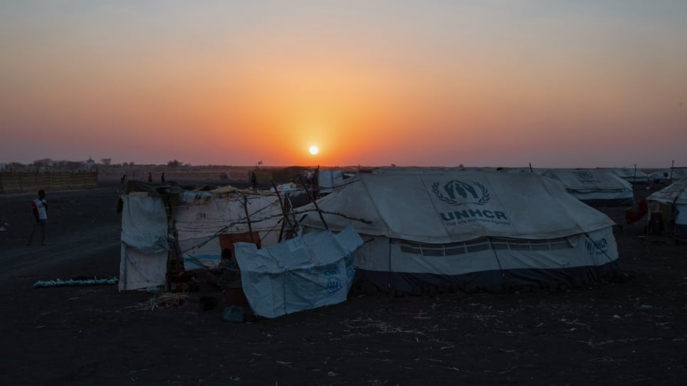 Sunset at Tunaydbah refugee settlement where some 20,000 Ethiopian refugees live.