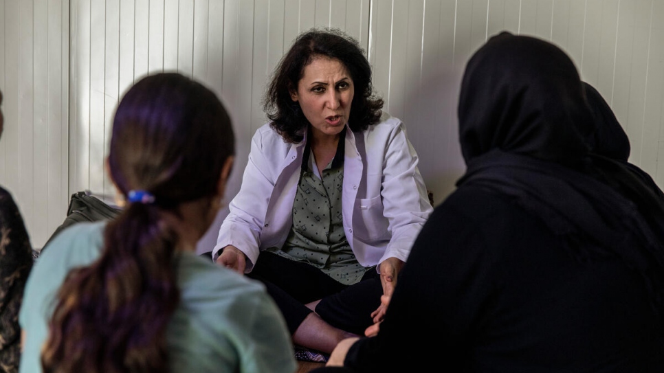 Yazidi women who survived ISIS enslavement receive medical care as well as moral support during Dr. Nagham's regular visits to Rwanga camp.