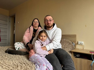 Artem, Sofiia and Varvara in their appartment 