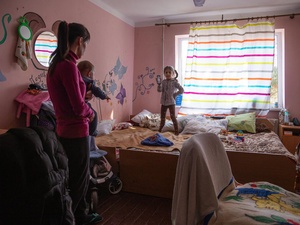 Ukraine. University dorm in western Ukraine offers escape for fleeing families