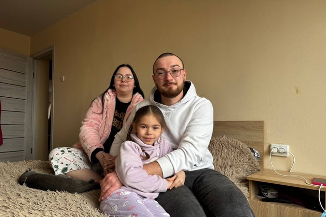 Artem, Sofiia and Varvara in their appartment 