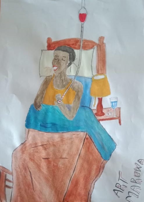 A painting of someone in hospital