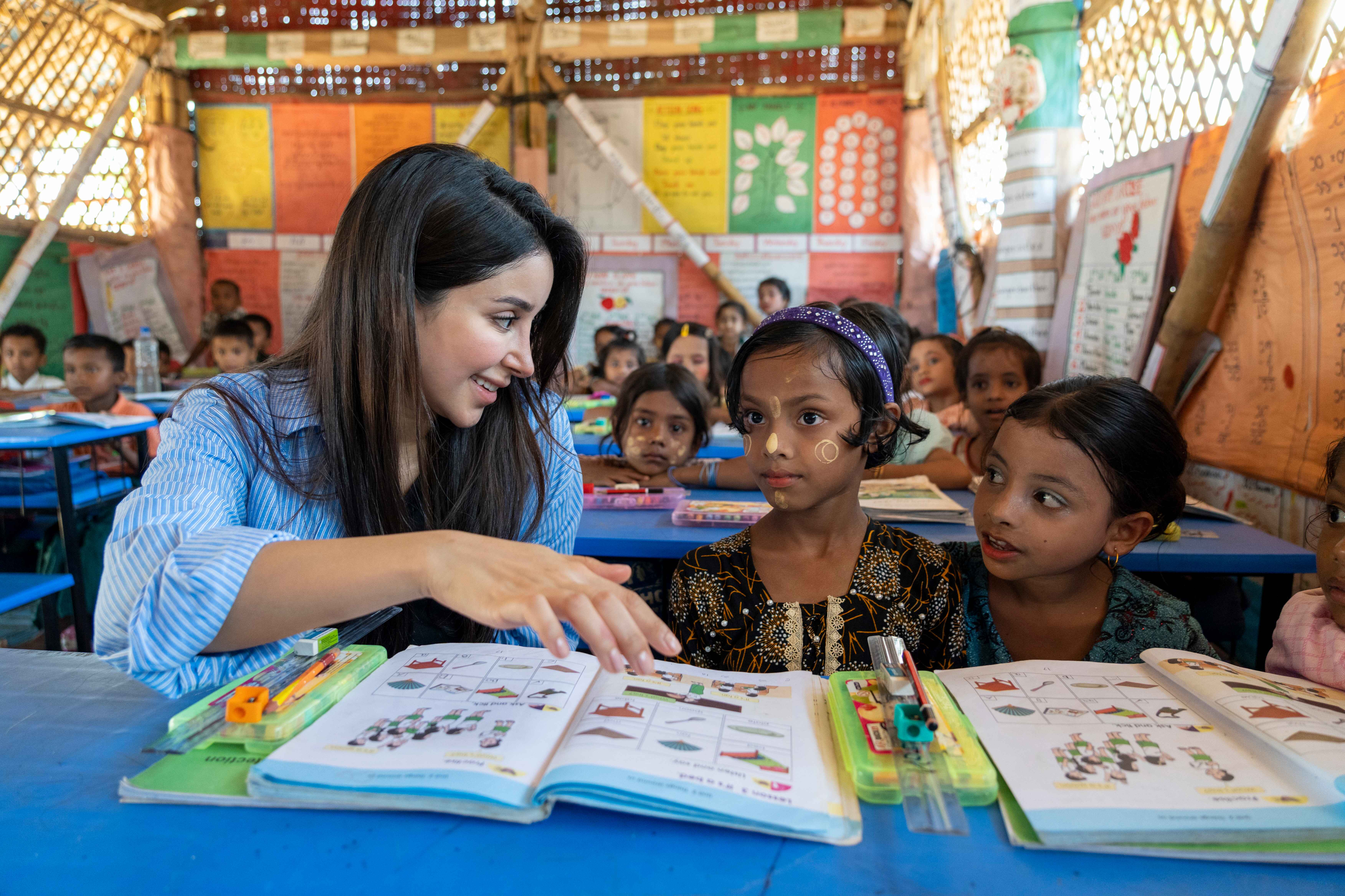 Aseel Omran spends time at one of the learning centers in Kutupalong camp in Cox Bazar, Bangladesh where she took part in the children's English lesson.