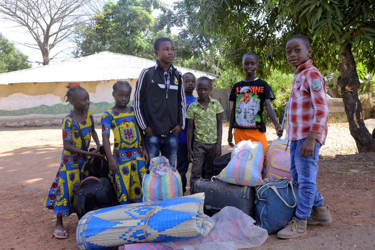 The Gambia. Children return home to the Gambia after weeks in exile in Senegal