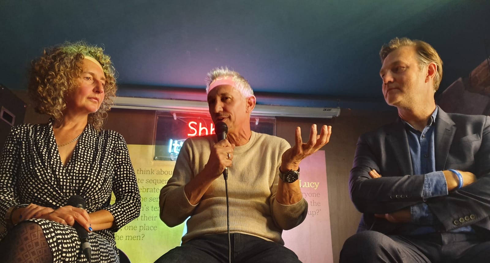 Amy Raphael, Gary Lineker and David Morrissey at the launch of A Game of Two Halves
