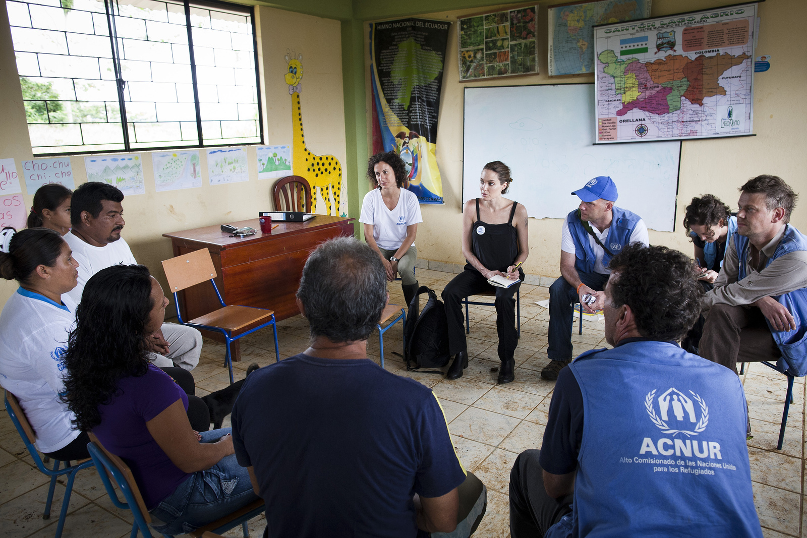 Angelina Jolie meets members of Providencia community.