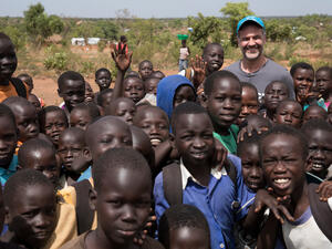 Uganda. UNHCR Goodwill Ambassdor Khaled Hosseini in in Bidibidi settlement for refugees from South Sudan