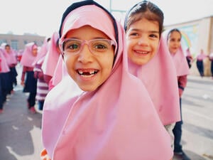 Iran. Afghan refugee sisters go to school for the first time