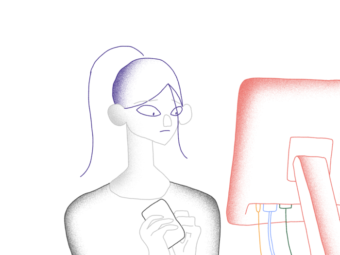 Illustration of a woman in front of her laptop.