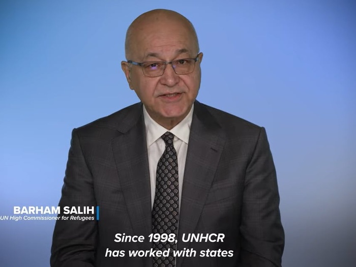 Thumbnail image of Barham Salih, UN High Commissioner for Refugees, from a video.