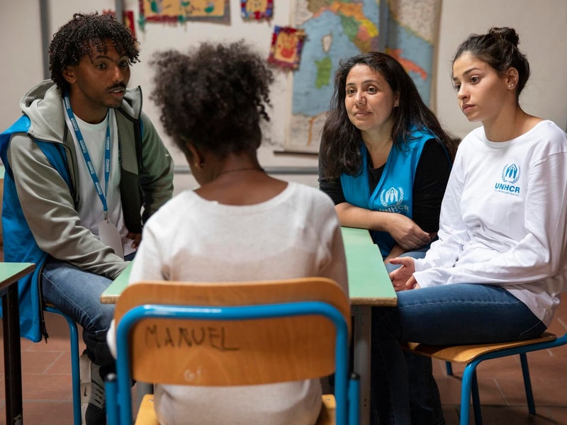 UNHCR Goodwill Ambassador Yusra Mardini meets Miriam, a 12 year old girl from Eritrea