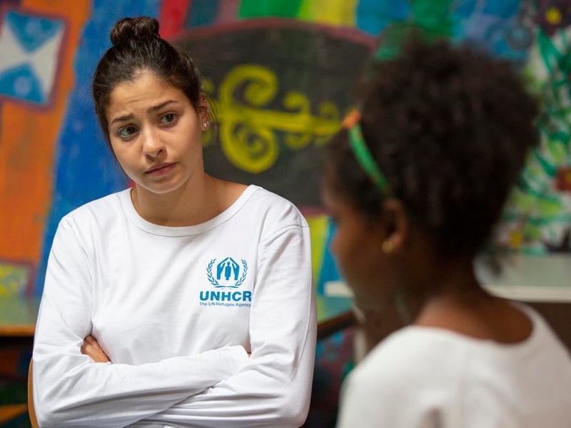 UNHCR Goodwill Ambassador Yusra Mardini meets Miriam, a 12-year-old girl from Eritrea while visiting the Youth Centre "Centro di Aggregazione per Ragazzi" in Sicily.