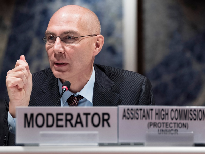 Volker Türk, UNHCR's Assistant High Commissioner for Protection, participates in the dialogue at the Palais des Nations in Geneva.