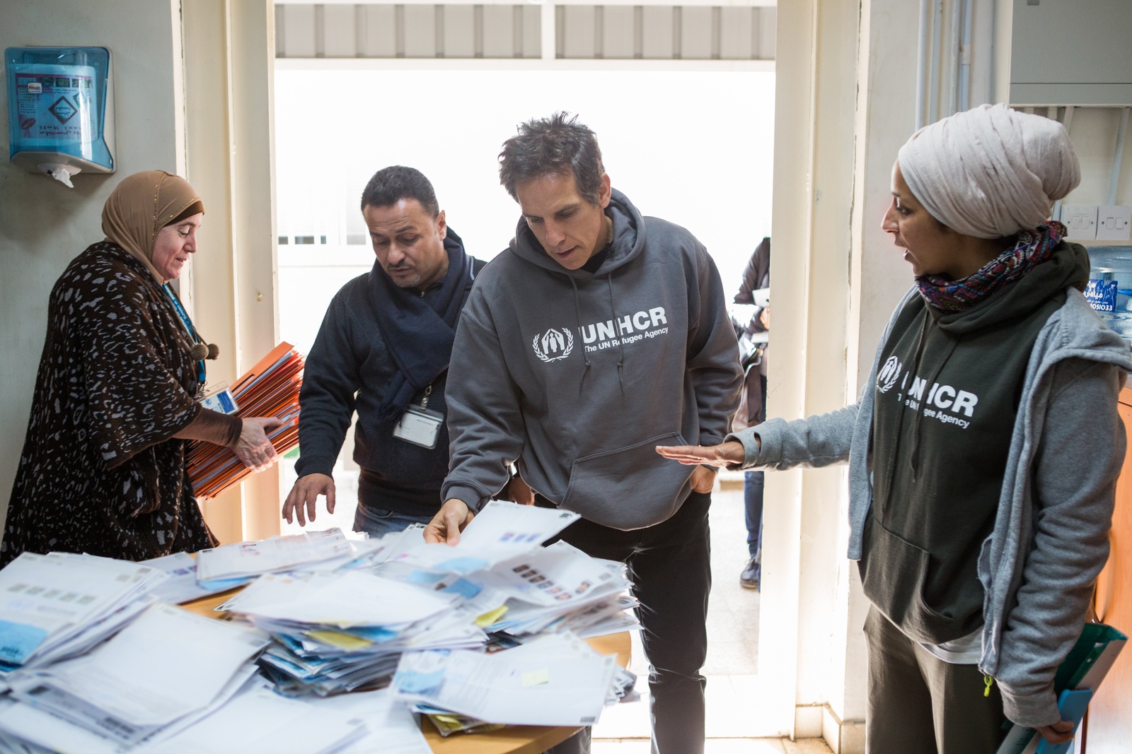 Jordan. UNHCR High Profile Supporter Ben Stiller visits refugees.