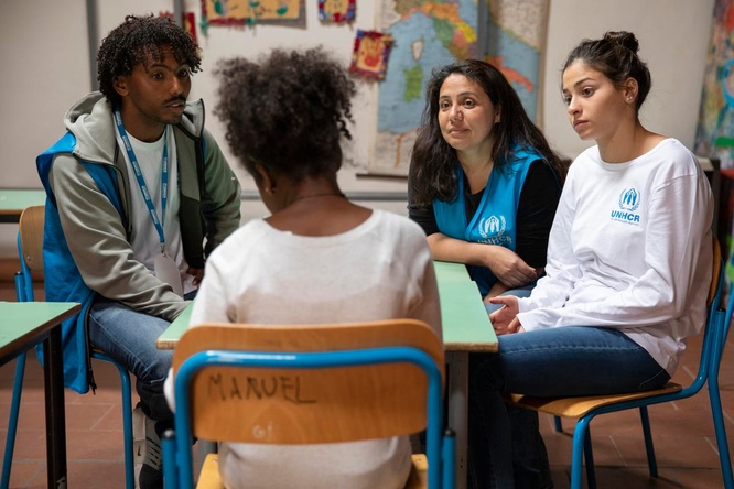 UNHCR Goodwill Ambassador Yusra Mardini meets Miriam, a 12 year old girl from Eritrea