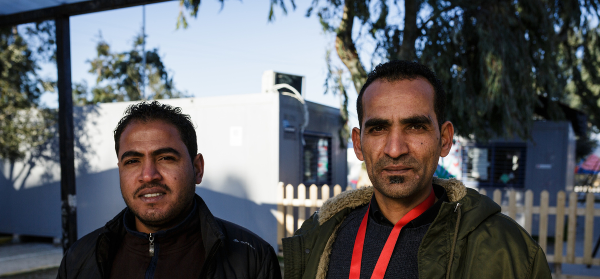 Greece. The Syrian electrician installing power at Lesbos refugee camp
