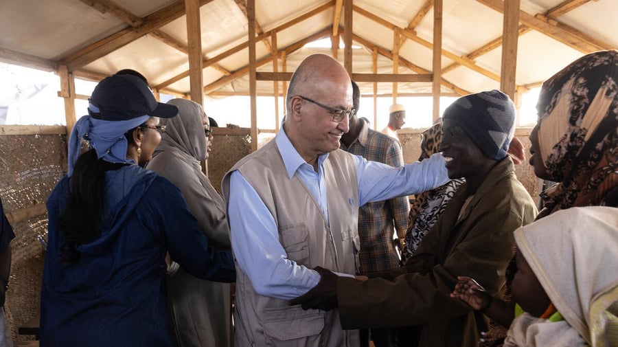 UNHCR High Commissioner for Refugees Barham Salih meets Sudanese refugees at the Adre border crossing in Chad in January 2026