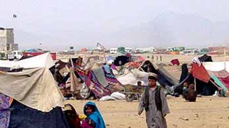 Afghan refugees camped at the Chaman border.