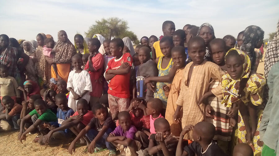 Nigerian children gather in Chetimari, Niger