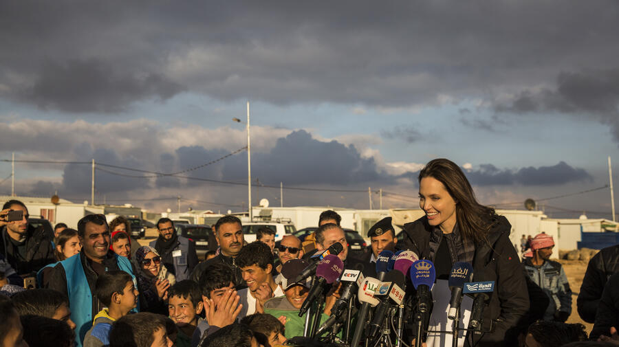 UNHCR Special Envoy Angelina Jolie meets Syrian refugees at Za'atari camp in Jordan. 
