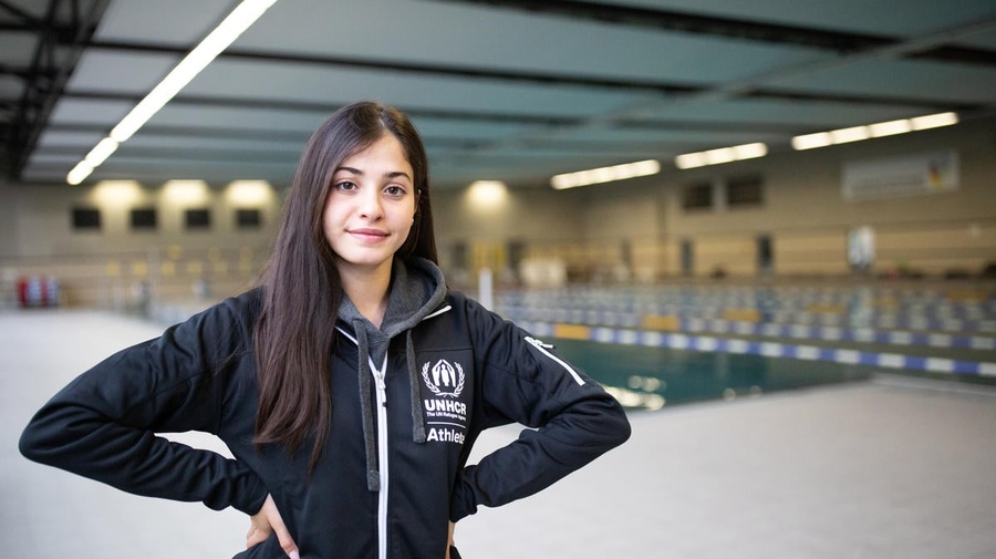 Germany. Refugee, Olympic swimmer and UNHCR Goodwill Ambassador Yusra Mardini during training for the Tokyo 2020 Olympics