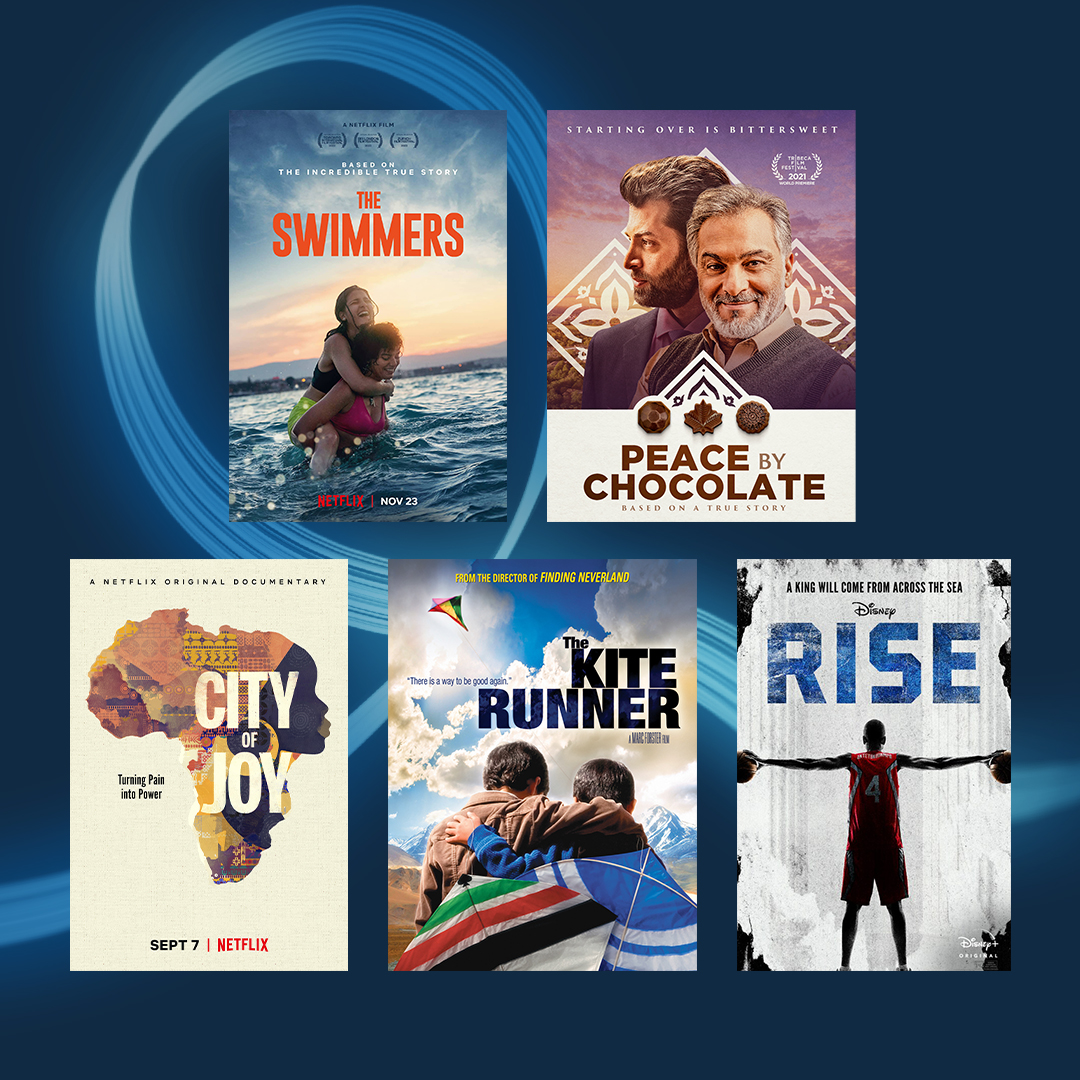 Movies: The Swimmers, Peace by Chocolate, City of Joy, Kite Runner, and Rise