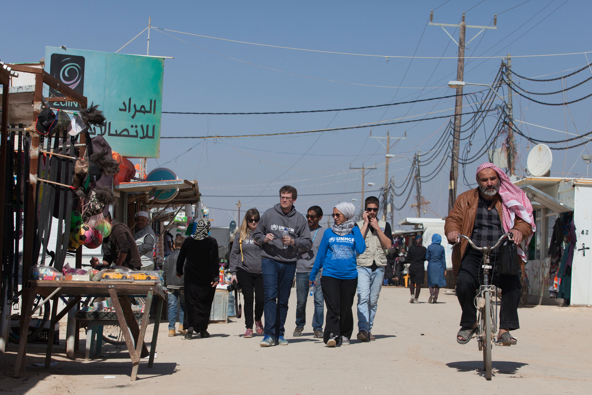 Jordan. UNHCR High Profile Supporter John Green visits Zaatari refugee camp