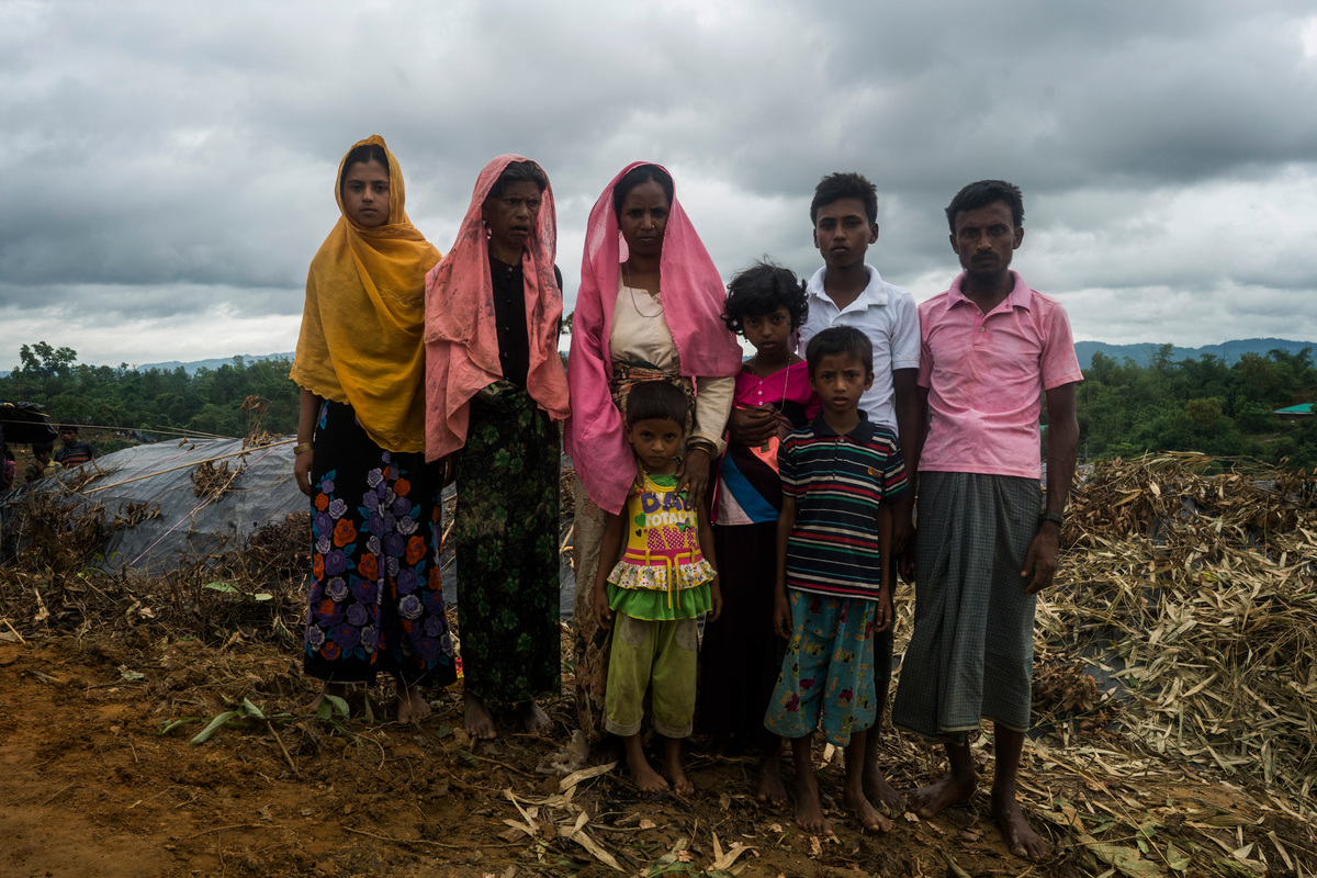 Bangladesh. A Rohingya refugee family living in an informal settlement