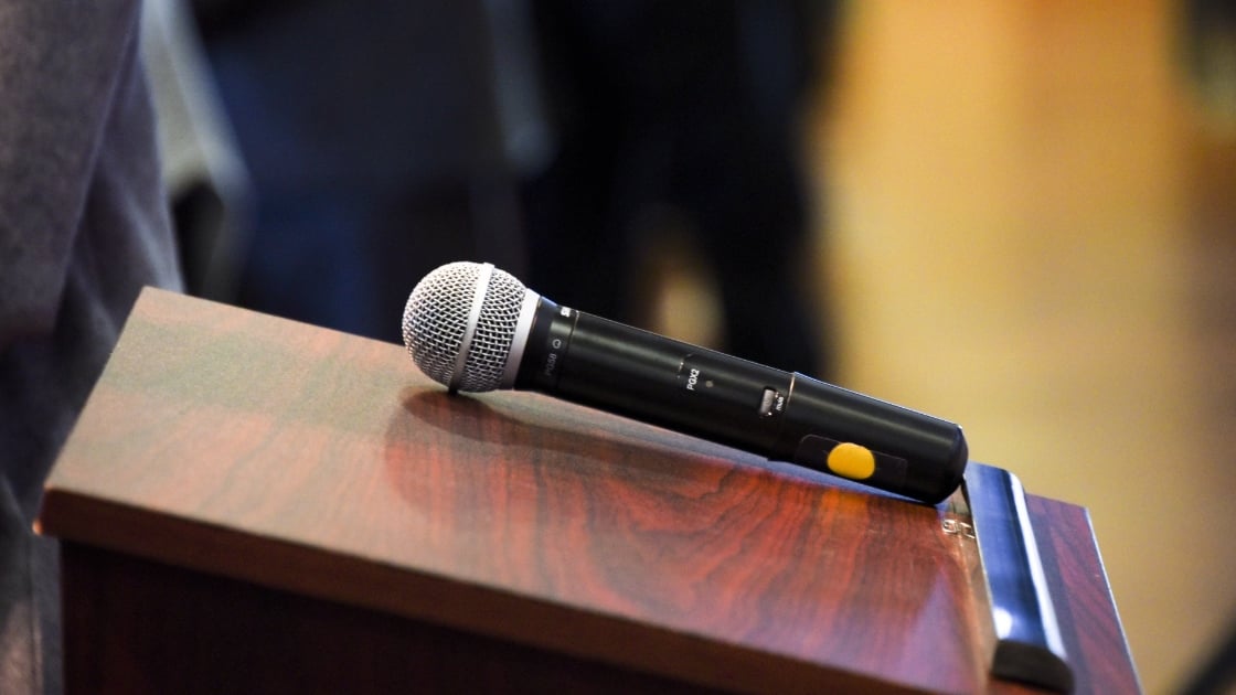A microphone on a small podest.