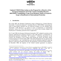Updated UNHCR Observations on the Proposal for a Directive of the European Parliament and of the Council Amending Directive 2003/109/EC Establishing a Long-Term Residence Status to Extend its Scope to Beneficiaries of International Protection